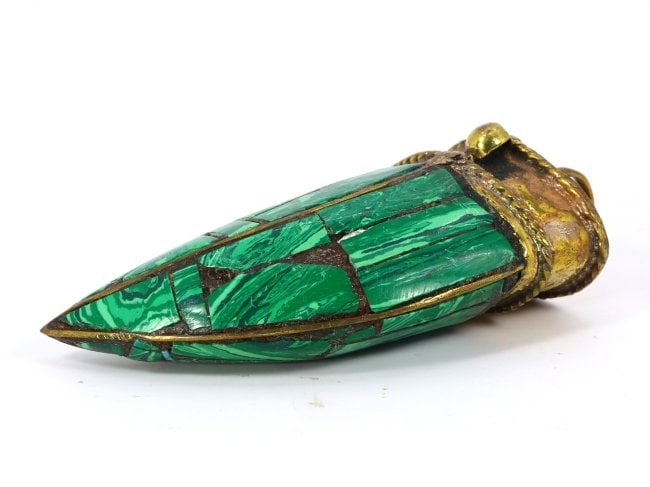 Vintage Himalayan Tibetan Bohemian Green Colored Stone Inlaid Brass Locket Pendant: 6.5x3cm Weight: 32.7 grams