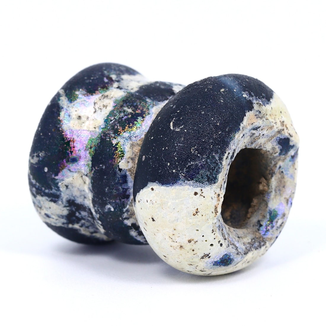 Ancient Monochrome Glass Bead, Roman Empire (27 BC - 476 AD): Dimension: 19x16mm "Journey Through Time: Ancient Bronze Age Beads, Sculpture, and Ornaments, Featuring Himalayan Tibetan Agate Carnelian Dzi Beads" Unearth the timeless allure of ancient beads, sculp