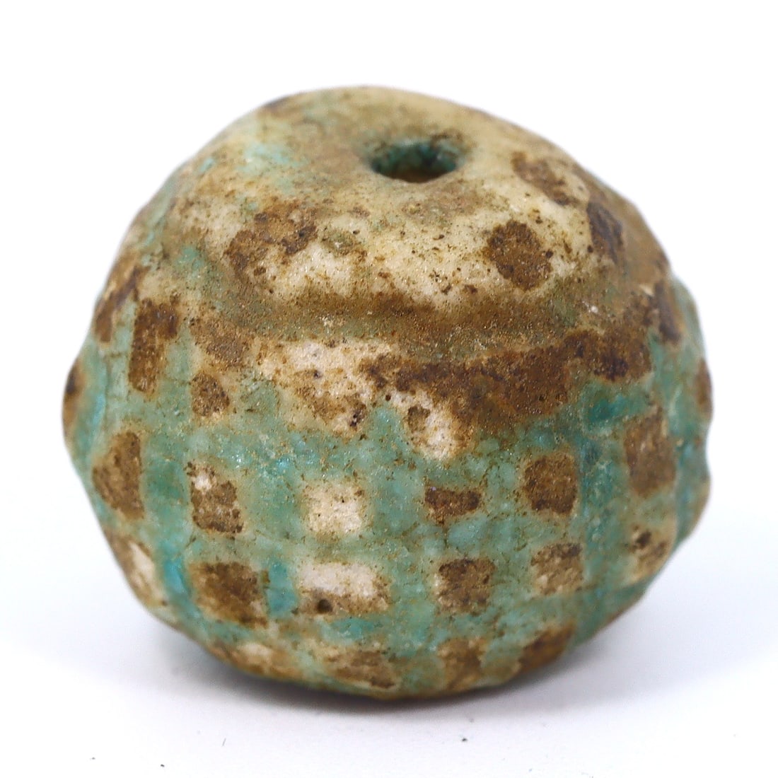 Ancient Melon-shaped Faience Bead / Melon Bead, New Kingdom Ancient Egypt (1550 BC to 1077 BC) (1 of 3)