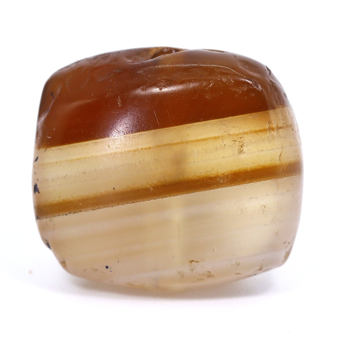 Ancient Banded Agate Bead, Parthian/Roman (1stC BC - 3rdC AD): Dimension: 14.4x12.8mm "Journey Through Time: Ancient Bronze Age Beads, Sculpture, and Ornaments, Featuring Himalayan Tibetan Agate Carnelian Dzi Beads" Unearth the timeless allure of ancient beads, s