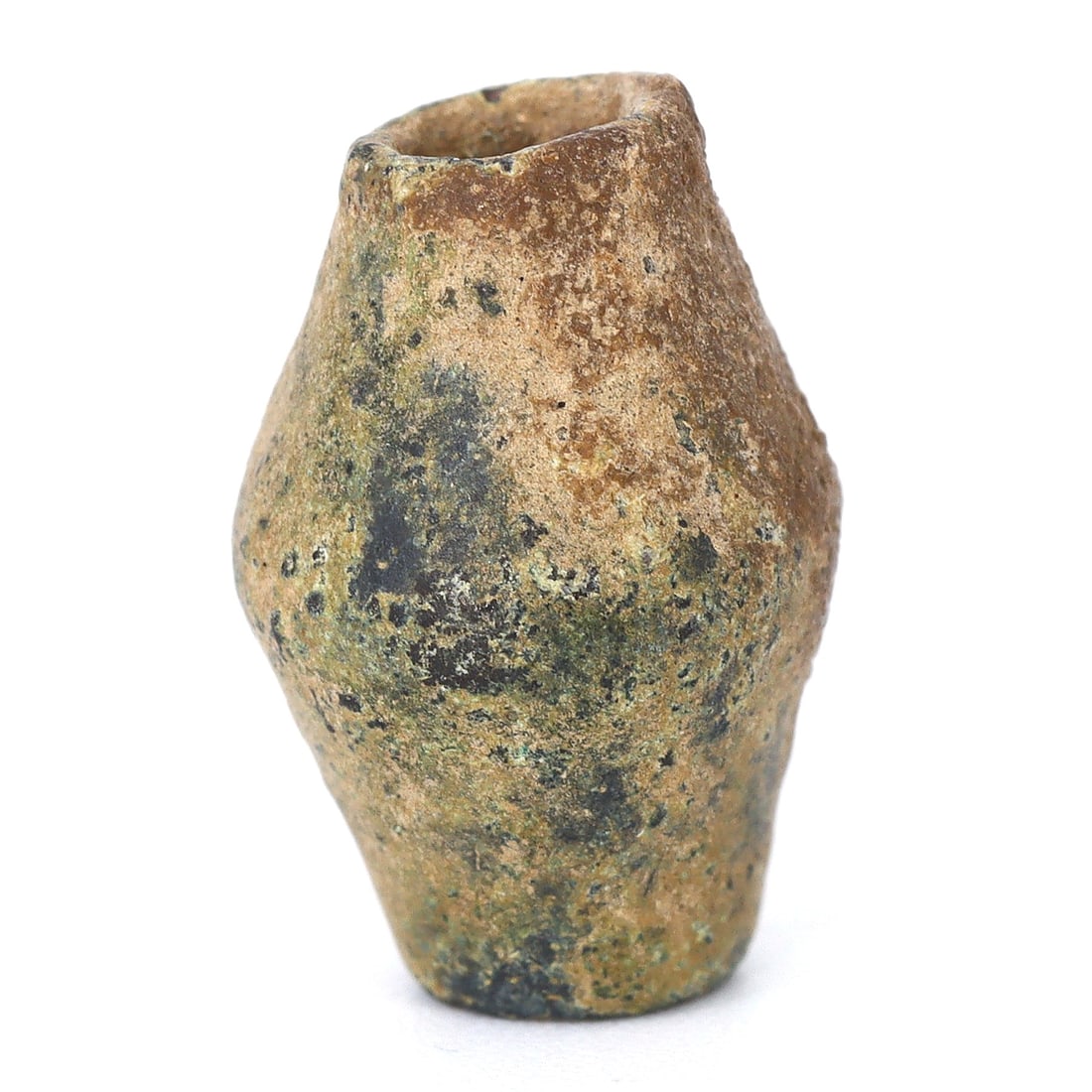 Ancient Copper Bead, Egyptian Early Dynastic Period (3100 BC - 2686 BC): Dimension: 14x9.5mm "Journey Through Time: Ancient Bronze Age Beads, Sculpture, and Ornaments, Featuring Himalayan Tibetan Agate Carnelian Dzi Beads" Unearth the timeless allure of ancient beads, scul