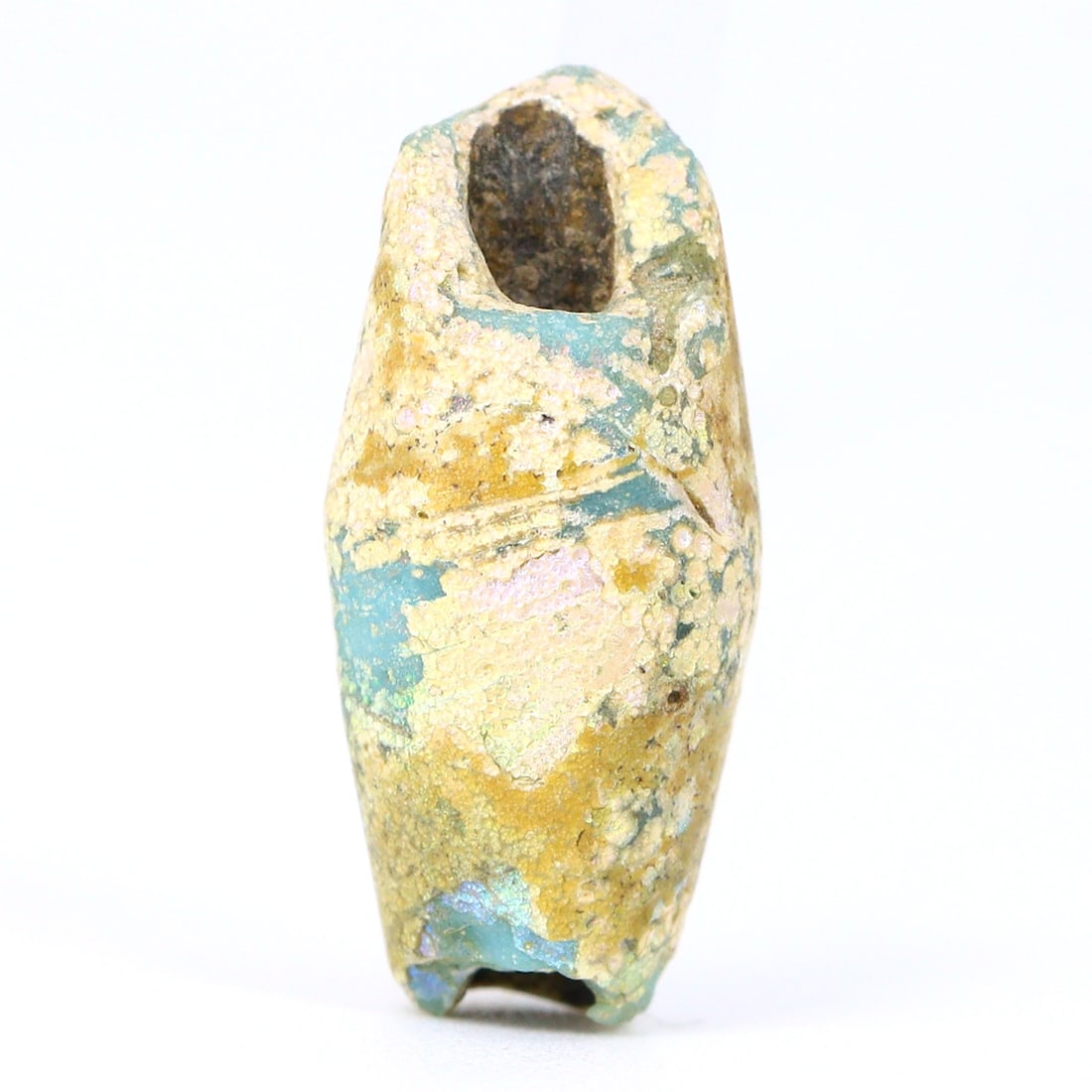 Ancient Wound Glass Bead, Ptolemaic Period Ancient Egypt (332 BC to 30 BC): Dimension: 16.3x7.4mm "Journey Through Time: Ancient Bronze Age Beads, Sculpture, and Ornaments, Featuring Himalayan Tibetan Agate Carnelian Dzi Beads" Unearth the timeless allure of ancient beads, sc