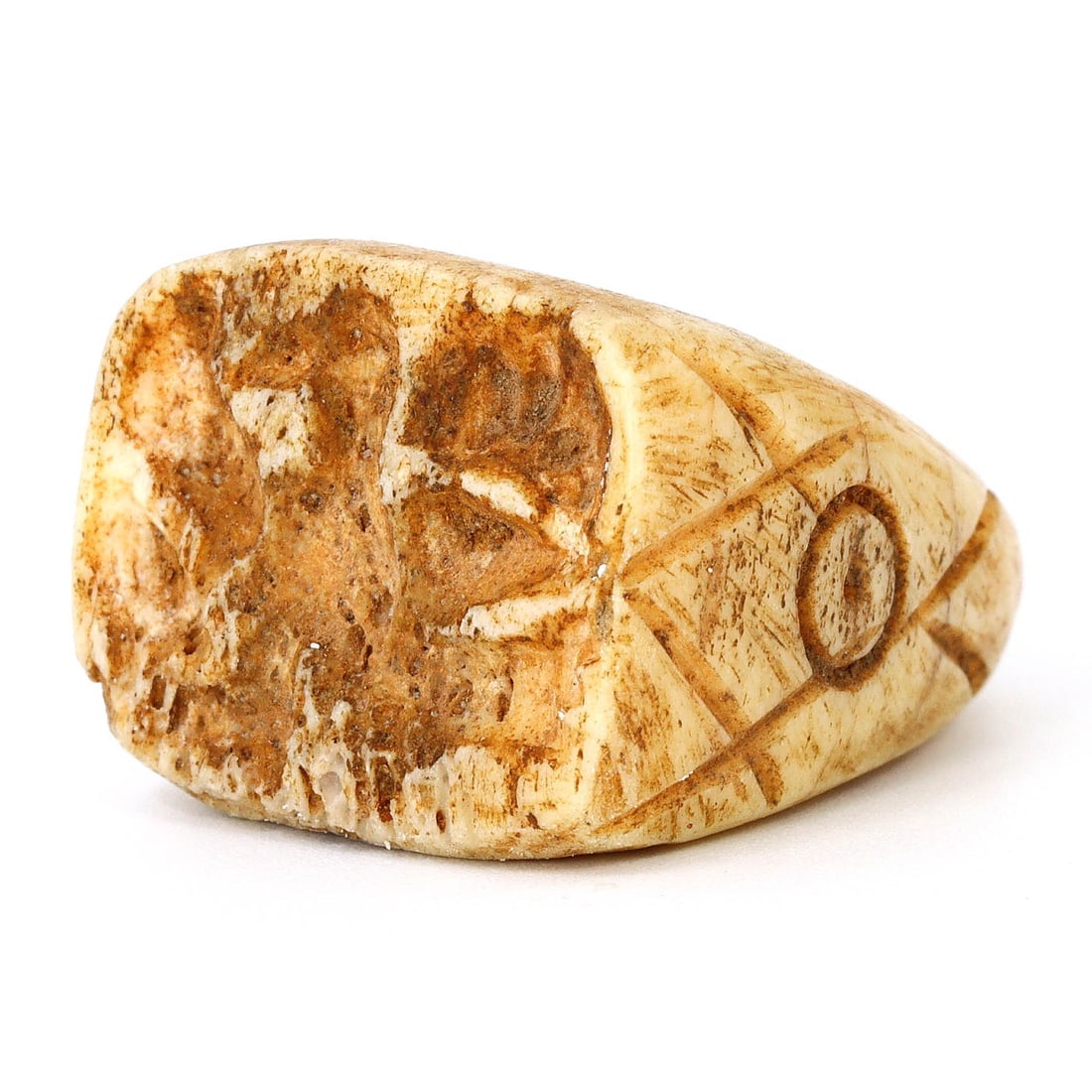 The Achaemenid Legacy: Ancient Bone Ring with Cyrus the Great Bird Sign (550-330 BC): Dimension: 30x20mm Intriguingly, this ancient bone ring bears a distinctive insigniaâ€”an intricate depiction of a bird, often associated with the renowned Persian king, Cyrus the Great. This sym