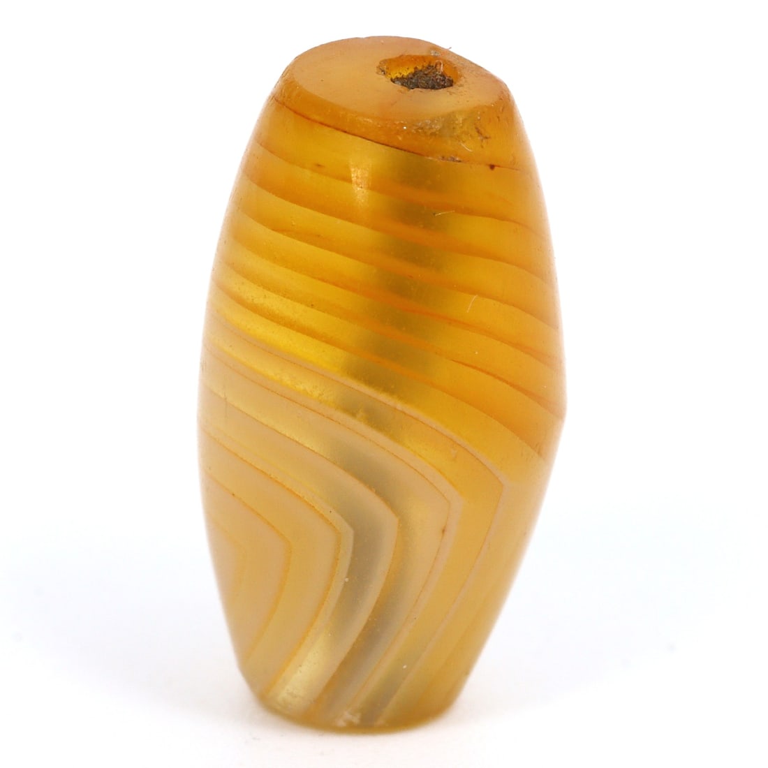 Antique Banded Agate Bead, Ghana Empire (600 AD - 1300 AD): Dimension: 14x7.8mm "Journey Through Time: Ancient Bronze Age Beads, Sculpture, and Ornaments, Featuring Himalayan Tibetan Agate Carnelian Dzi Beads" Unearth the timeless allure of ancient beads, scul