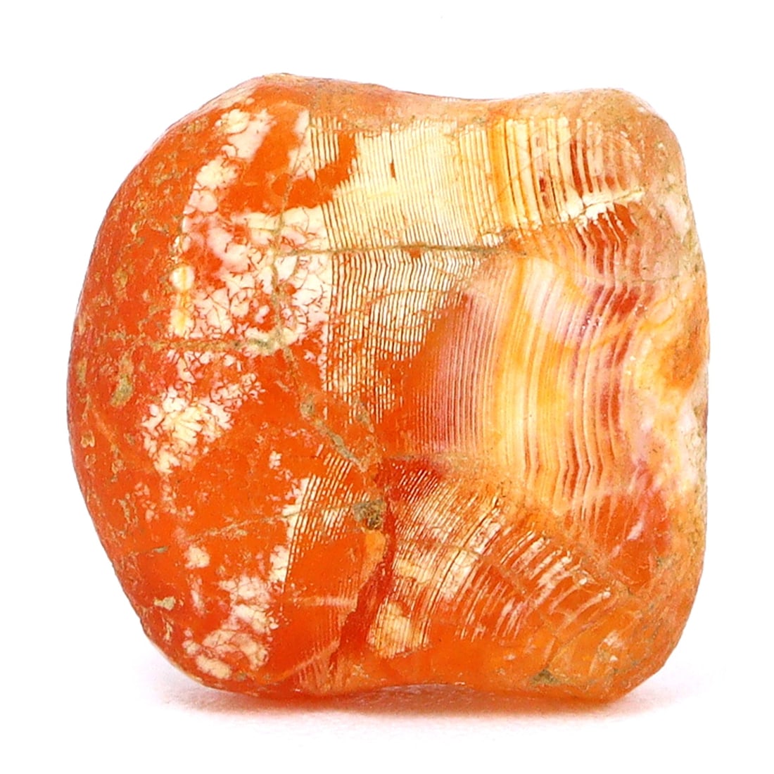 Ancient Etched Carnelian Bead, Kushan Empire (1stC AD - 3rdC AD): Dimension: 9.5x9.5mm "Journey Through Time: Ancient Bronze Age Beads, Sculpture, and Ornaments, Featuring Himalayan Tibetan Agate Carnelian Dzi Beads" Unearth the timeless allure of ancient beads, scu