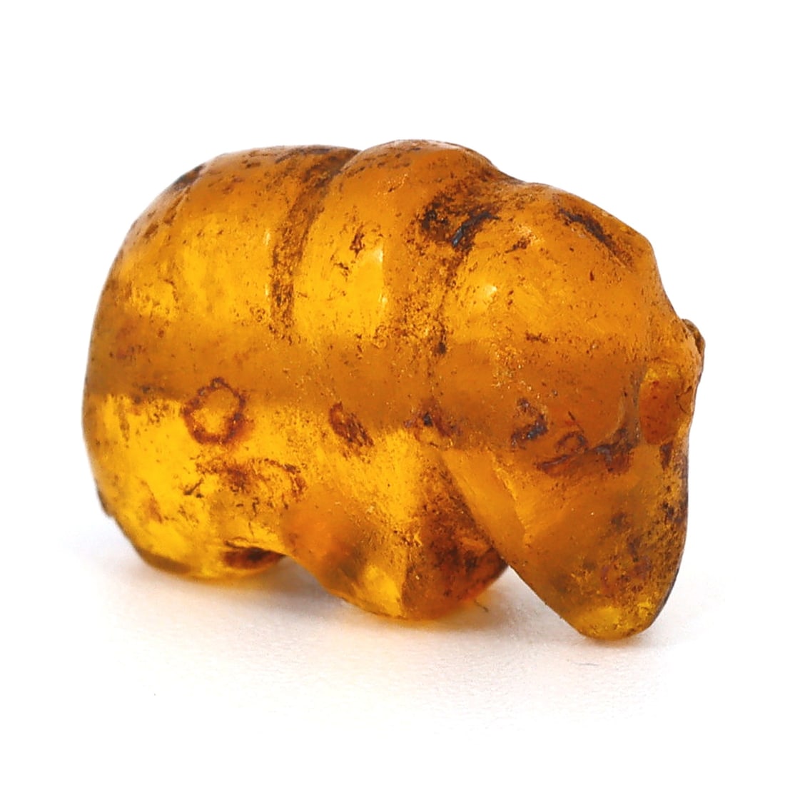 Ancient Citrine Elephant Zoomorphic Bead, Burma (1stC AD - 11thC AD): Dimension: 10x5mm "Journey Through Time: Ancient Bronze Age Beads, Sculpture, and Ornaments, Featuring Himalayan Tibetan Agate Carnelian Dzi Beads" Unearth the timeless allure of ancient beads, sculpt
