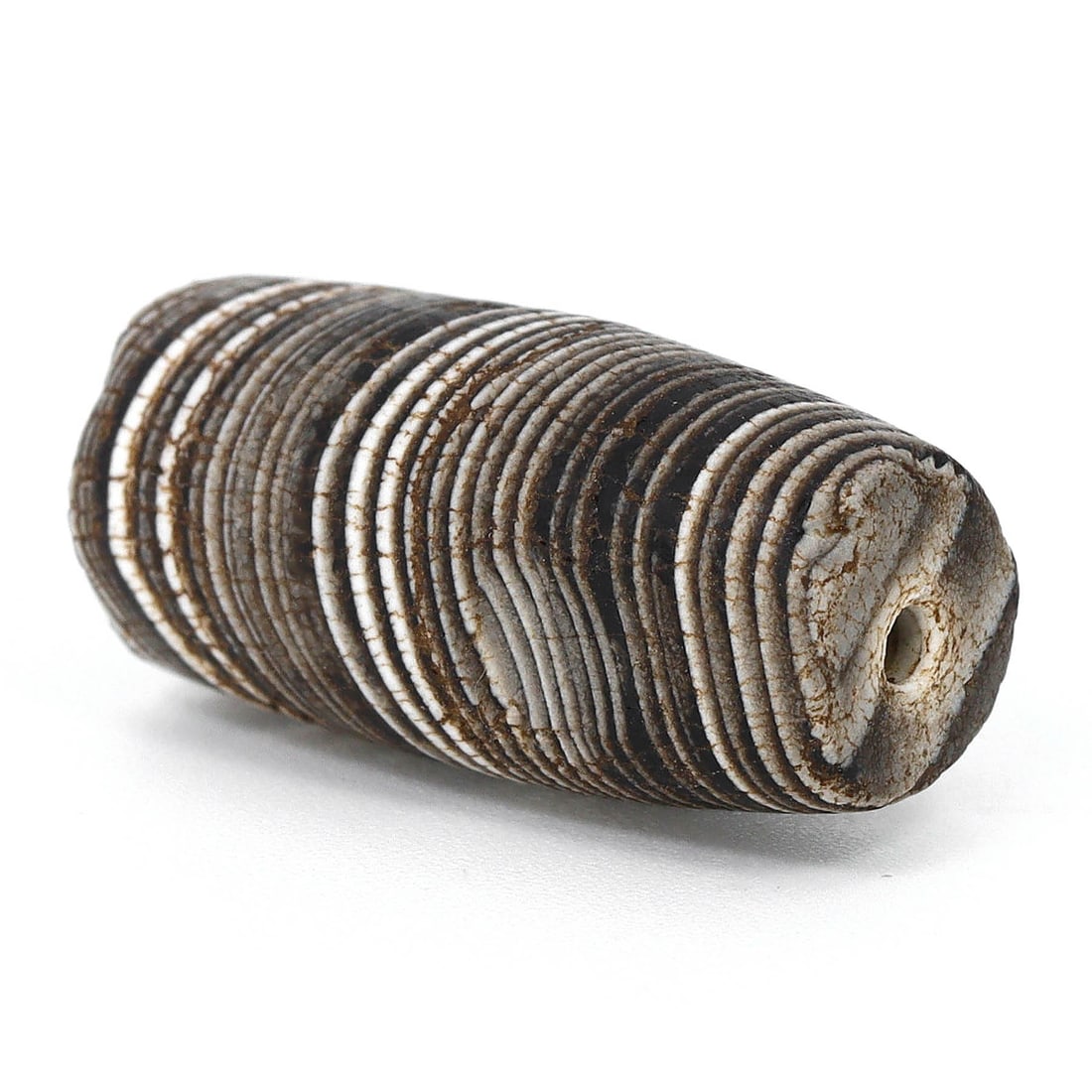 Ancient Sulemani Banded Agate Dzi Bead, Himalayan Pakistan (700 BC - 500 BC): Dimension: 19x9.4mm "Journey Through Time: Ancient Bronze Age Beads, Sculpture, and Ornaments, Featuring Himalayan Tibetan Agate Carnelian Dzi Beads" Unearth the timeless allure of ancient beads, scul