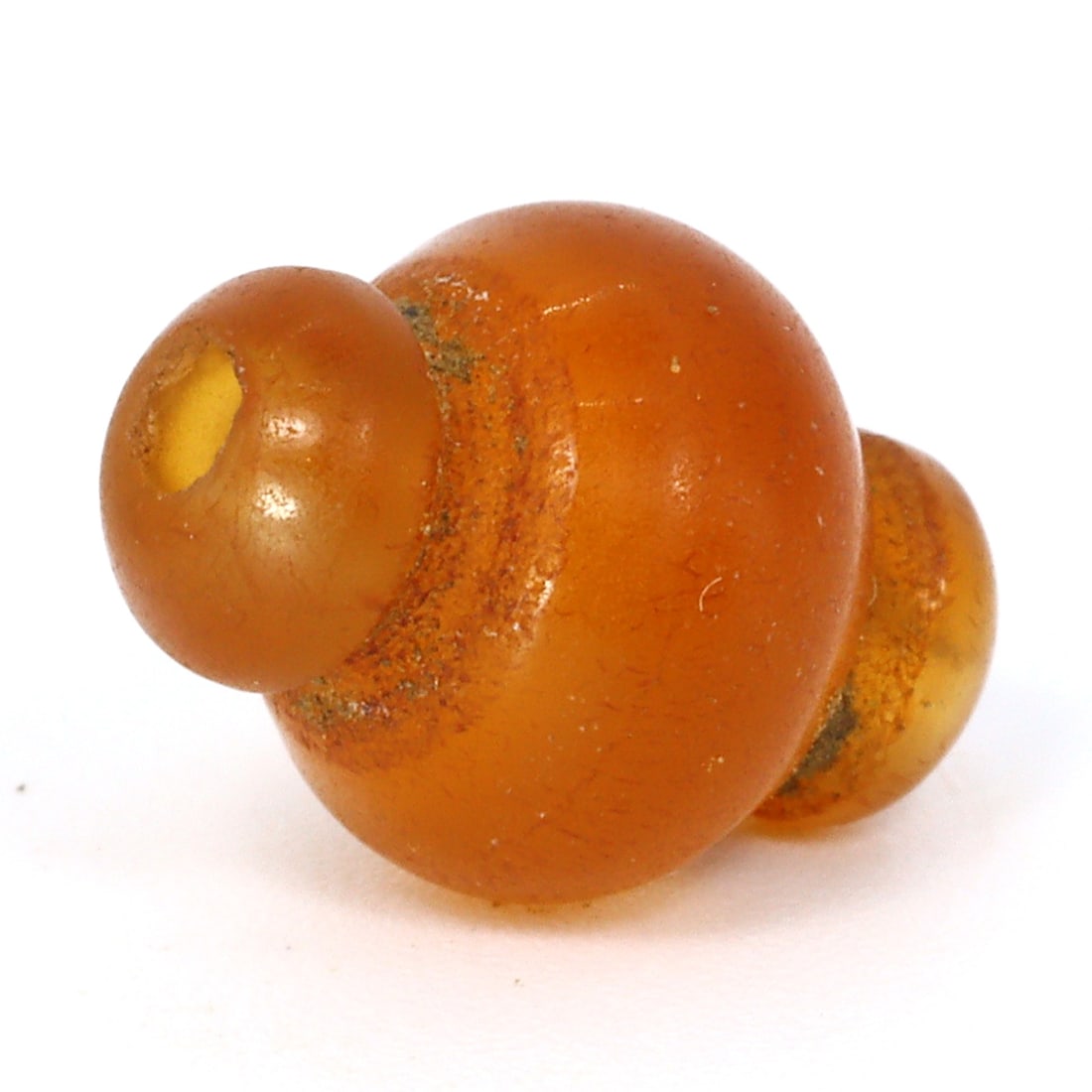 Mid-Century Collared Citrine Bead, Himalayan (1900 AD - 1980 AD): Dimension: 12x8.5mm "Journey Through Time: Ancient Bronze Age Beads, Sculpture, and Ornaments, Featuring Himalayan Tibetan Agate Carnelian Dzi Beads" Unearth the timeless allure of ancient beads, scul