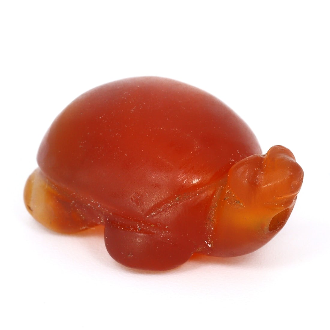 Ancient Carnelian Tortoise Shaped Zoomorphic Bead, Burma (1stC AD - 11thC AD): Dimension: 19x13.3mm "Journey Through Time: Ancient Bronze Age Beads, Sculpture, and Ornaments, Featuring Himalayan Tibetan Agate Carnelian Dzi Beads" Unearth the timeless allure of ancient beads, scu