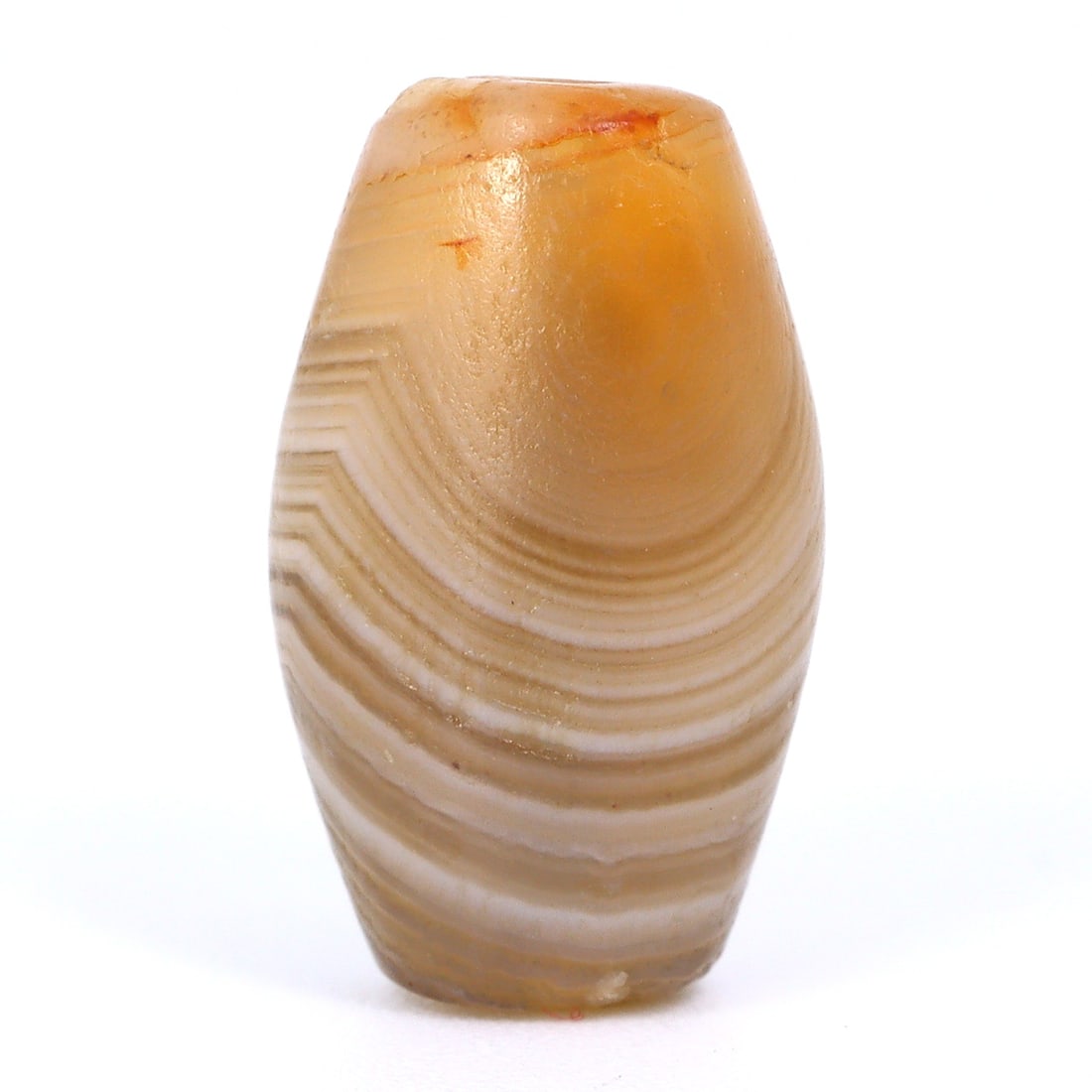 Ancient Persian Banded Agate Dzi Bead, Pre-Achaemenid to Parthian Period (800 BC - 300 AD): Dimension: 13x7.7mm "Journey Through Time: Ancient Bronze Age Beads, Sculpture, and Ornaments, Featuring Himalayan Tibetan Agate Carnelian Dzi Beads" Unearth the timeless allure of ancient beads, scul