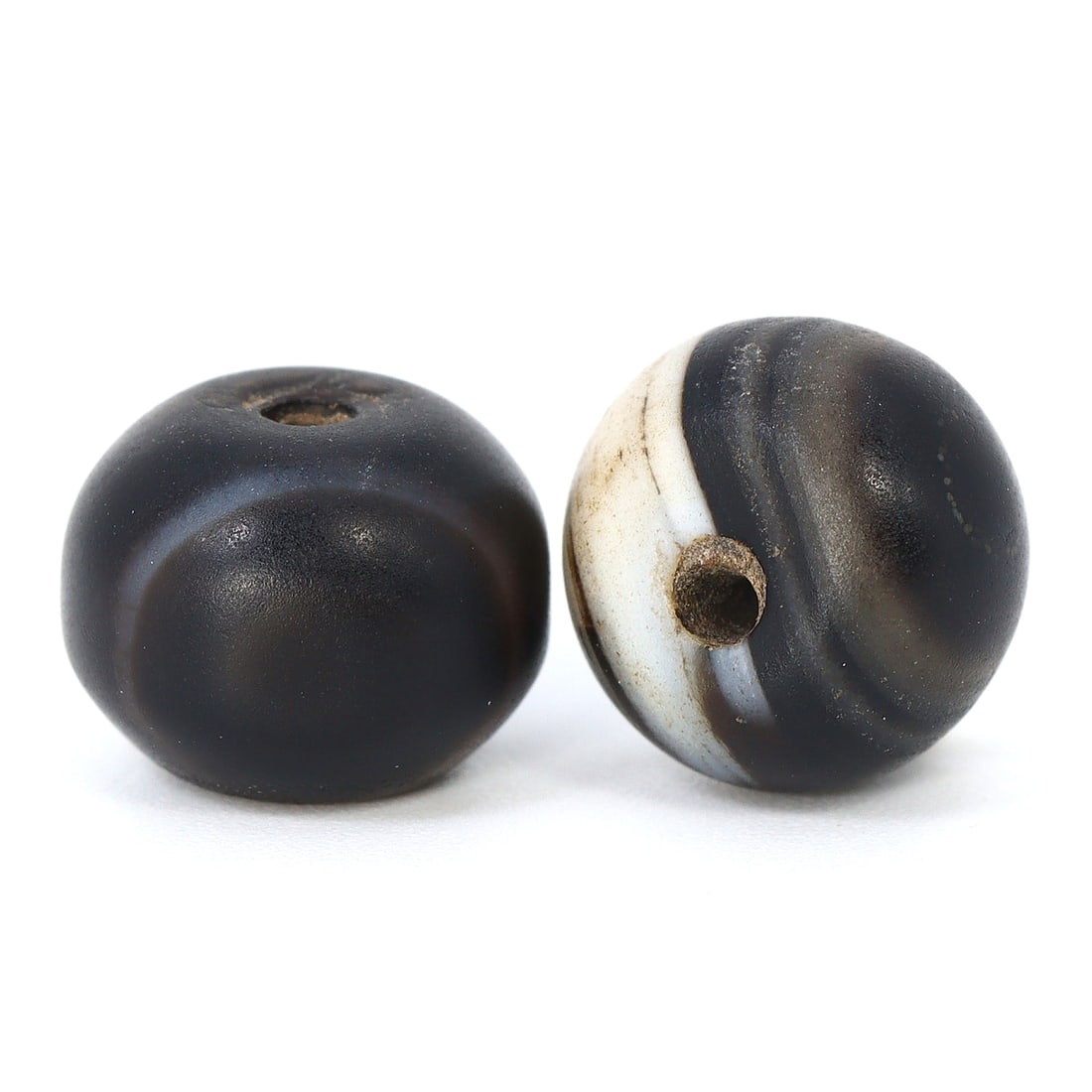 Antique Banded Agate Dzi Bead, Himalayan (1650 AD - 1800 AD): Dimension: 10-10.4mm "Journey Through Time: Ancient Bronze Age Beads, Sculpture, and Ornaments, Featuring Himalayan Tibetan Agate Carnelian Dzi Beads" Unearth the timeless allure of ancient beads, scu
