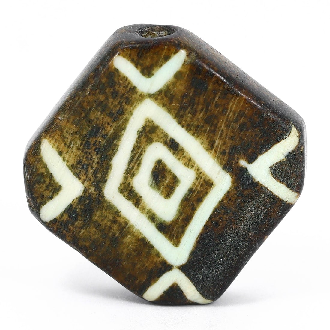 Antique Opalized Palm Wood with Artificial Decoration Puntek Bead Mizzoram Burma (1600 AD-1700 AD): Bead Dimension: 21x20x7mm in size Discover the Timeless Beauty of Ancient Beads with Thousand Planet Auction House Beneath the sands of history lie treasures that transcend time-ancient beads that bea