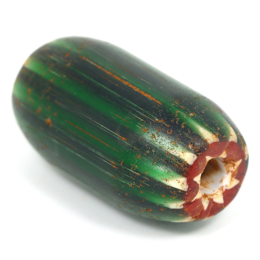 Antique Glass Chevron Bead, Venice (1600 AD - 1700 AD): Bead Dimension: 24.4x13mm in size Discover the Timeless Beauty of Ancient Beads with Thousand Planet Auction House Beneath the sands of history lie treasures that transcend time-ancient beads that bea