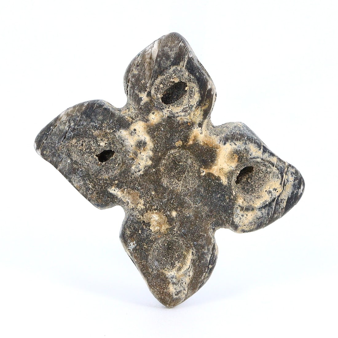 Ancient Black Steatite Stone Bead, Afghanistan (2800 BC - 2700 BC): Bead Dimension: 17x14.5mm in size Discover the Timeless Beauty of Ancient Beads with Thousand Planet Auction House Beneath the sands of history lie treasures that transcend time-ancient beads that bea