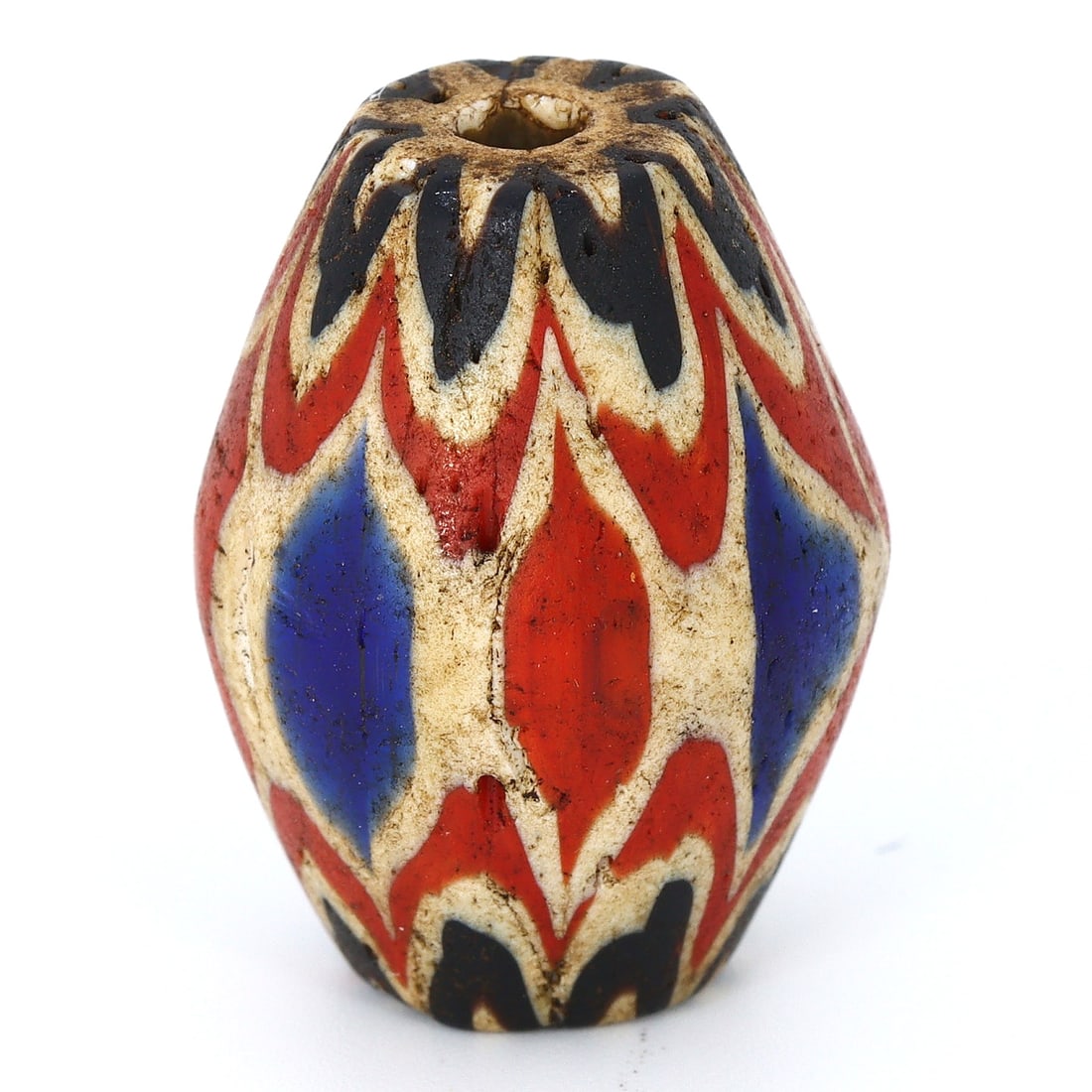 Antique Glass Chevron Bead, Venice (1600 AD - 1700 AD): Bead Dimension: 27.5x20.5mm in size Discover the Timeless Beauty of Ancient Beads with Thousand Planet Auction House Beneath the sands of history lie treasures that transcend time-ancient beads that b