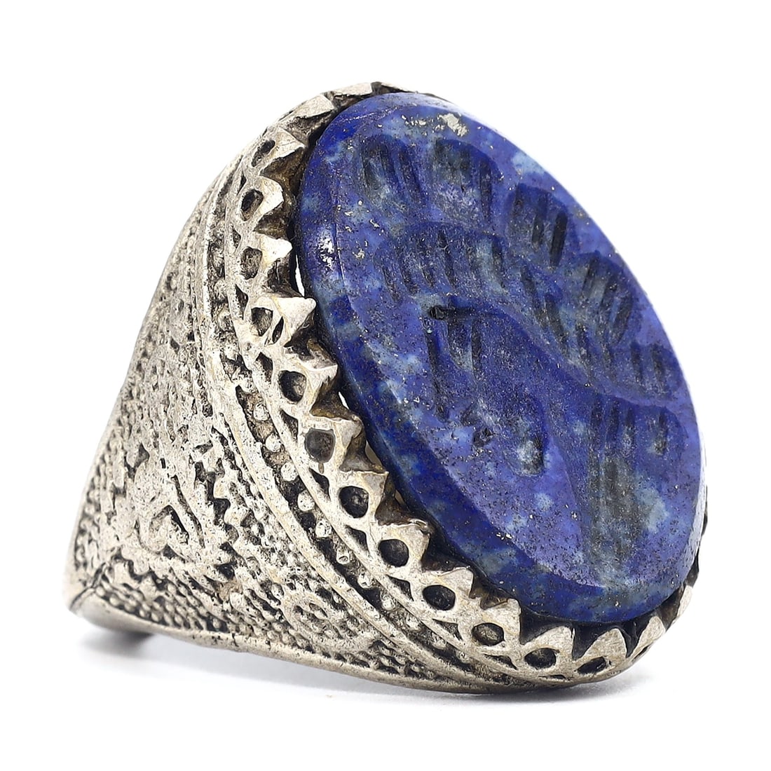 Vintage Lapis Lazuli Carving Ring in Ancient Sasanian Style, Middle East (20th Century AD) (1 of 4)