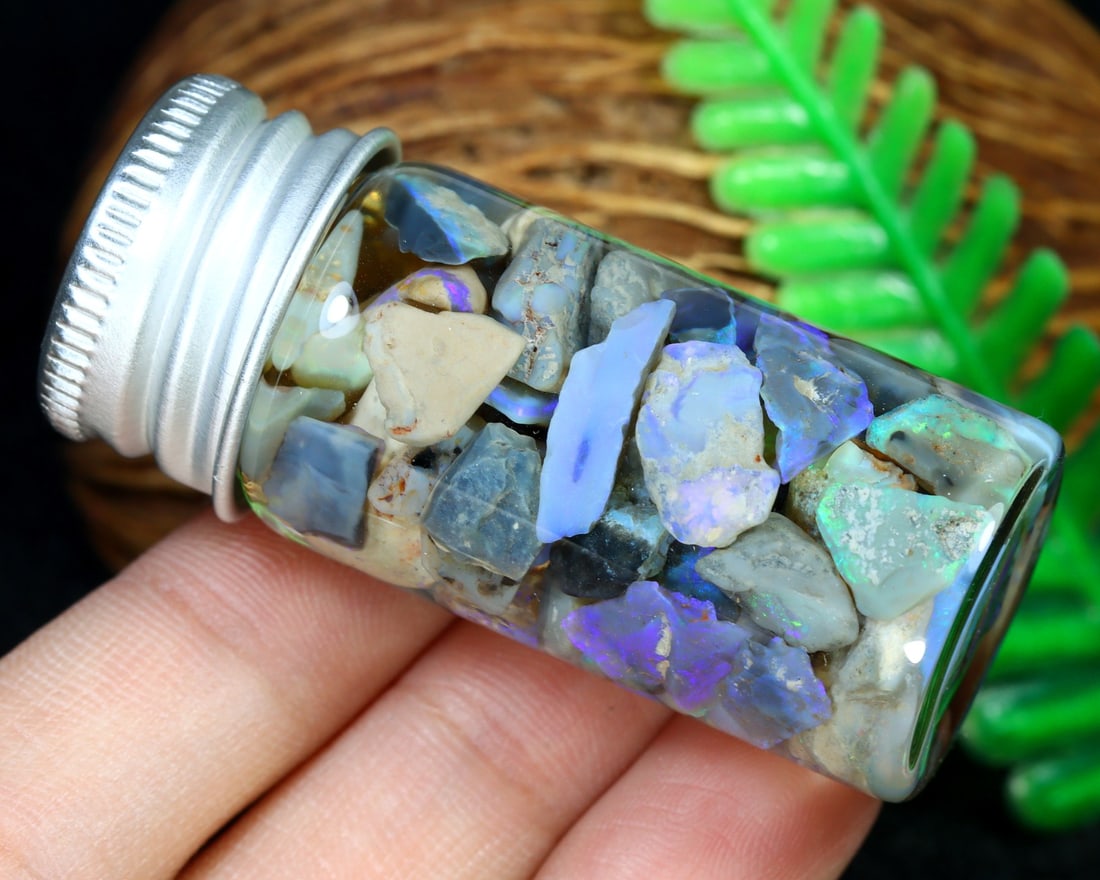 62Ct Natural Australian Lightning Ridge Black Opal Specimen Rough Jar (1 of 2)