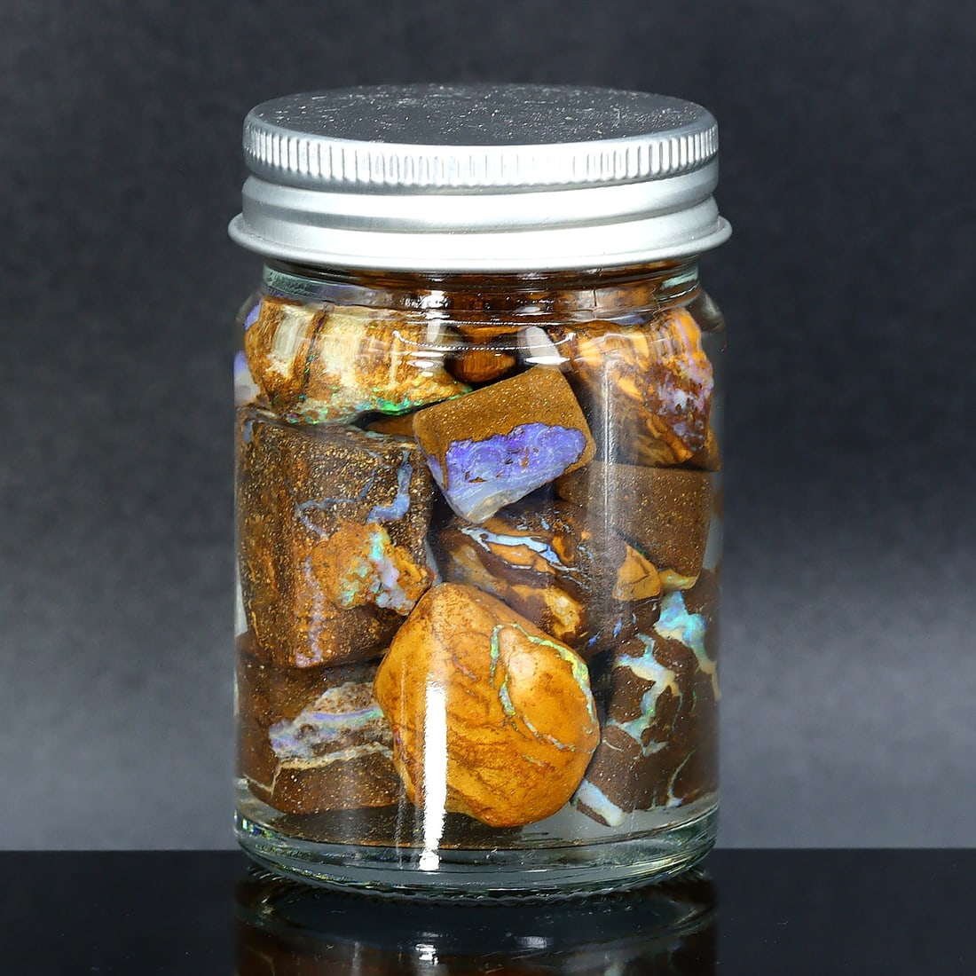 330Ct Australian Rare Fossilized Boulder Opal Raw Rough Jar (1 of 2)