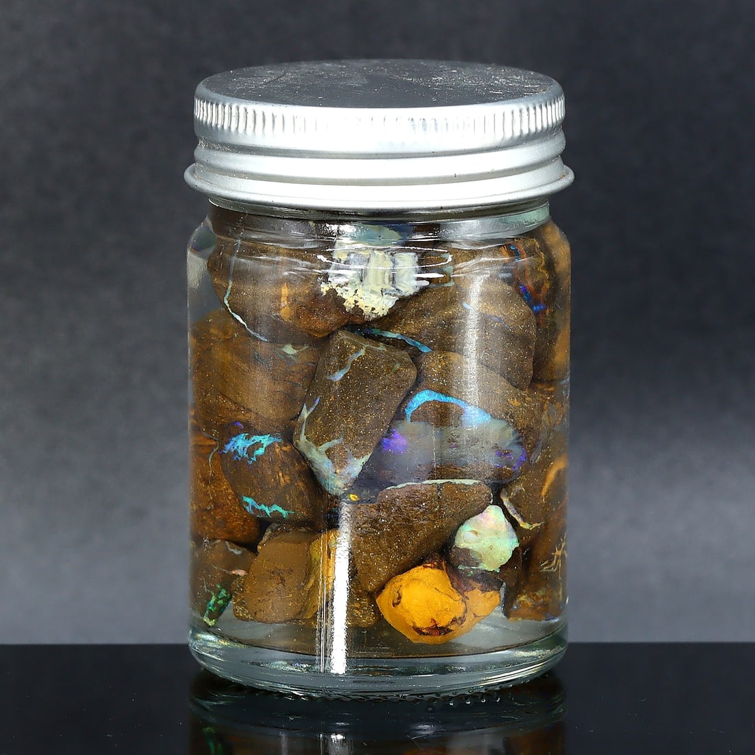 322Ct Australian Rare Fossilized Boulder Opal Raw Rough Jar (1 of 2)