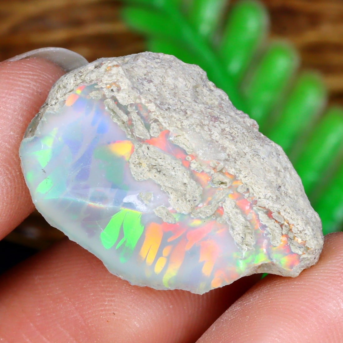 17Ct Captivating Ethiopian Welo Opal Rough: Dimension: 24x15x11mm Raw Gemstone Specimens - Natural Welo Rough Opal This assemblage of Ethiopian Welo opal rough is a breathtaking representation of nature's artistry. Each piece is a canvas of bri