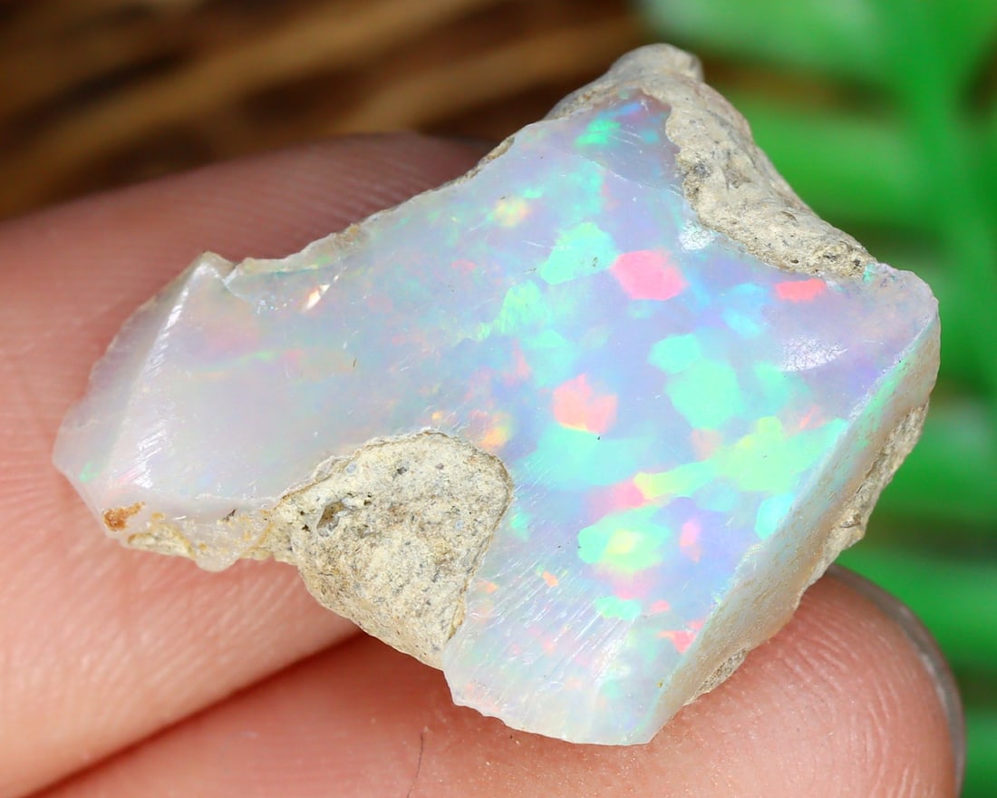 8Ct Nature's Palette: Vivid Ethiopian Opal Assortment: Dimension: 23x19x6mm Raw Gemstone Specimens - Natural Welo Rough Opal This assemblage of Ethiopian Welo opal rough is a breathtaking representation of nature's artistry. Each piece is a canvas of bril