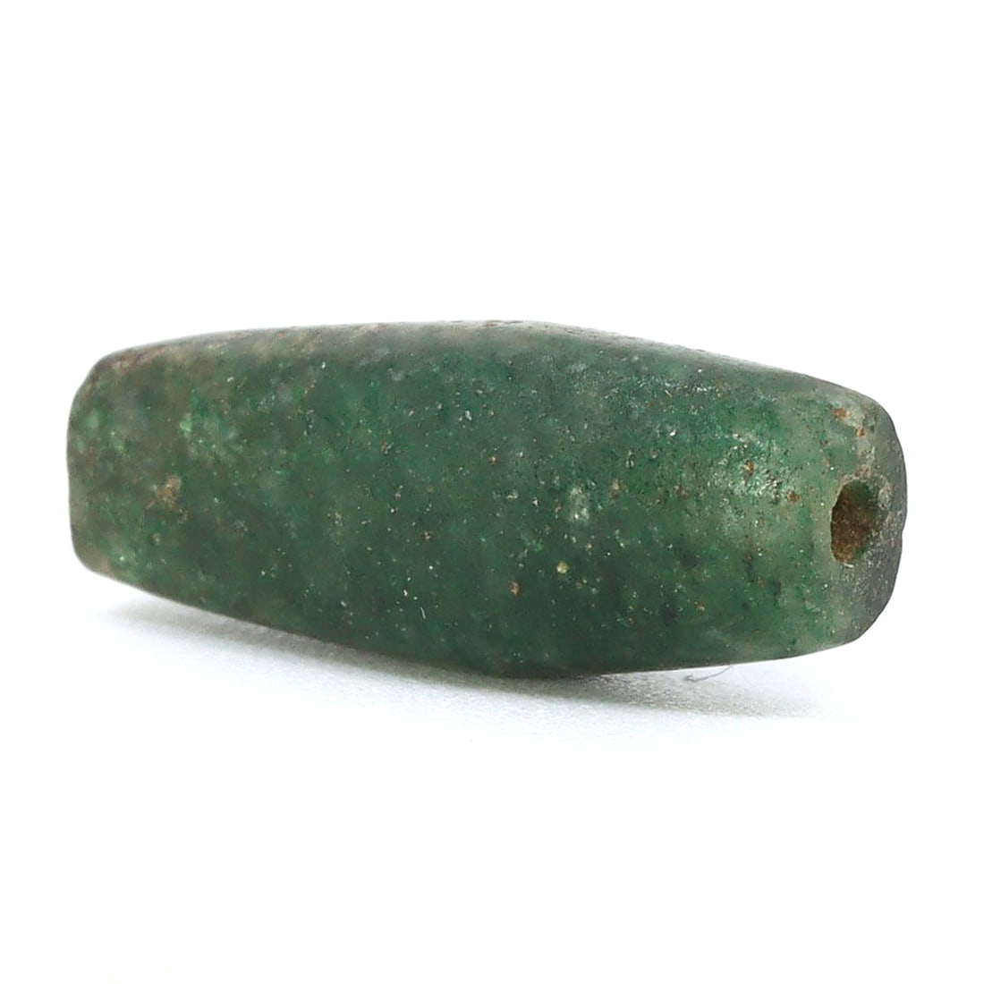 Radiant Green Bead from Southeast Asia: Reflections of an Ancient Era (800-1500 AD): Dimension: 14x5mm Rarity Level: High Rarity Given its rich historical significance and its age spanning from 800-1500 AD, this bead is a rare find, especially in its preserved condition. Estimate: $60