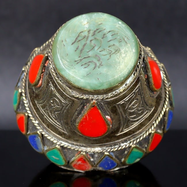 Kuchi Afghan Silver Tower Ring with Intricate Stone Engravings (Late 19th-20th Century) (1 of 3)