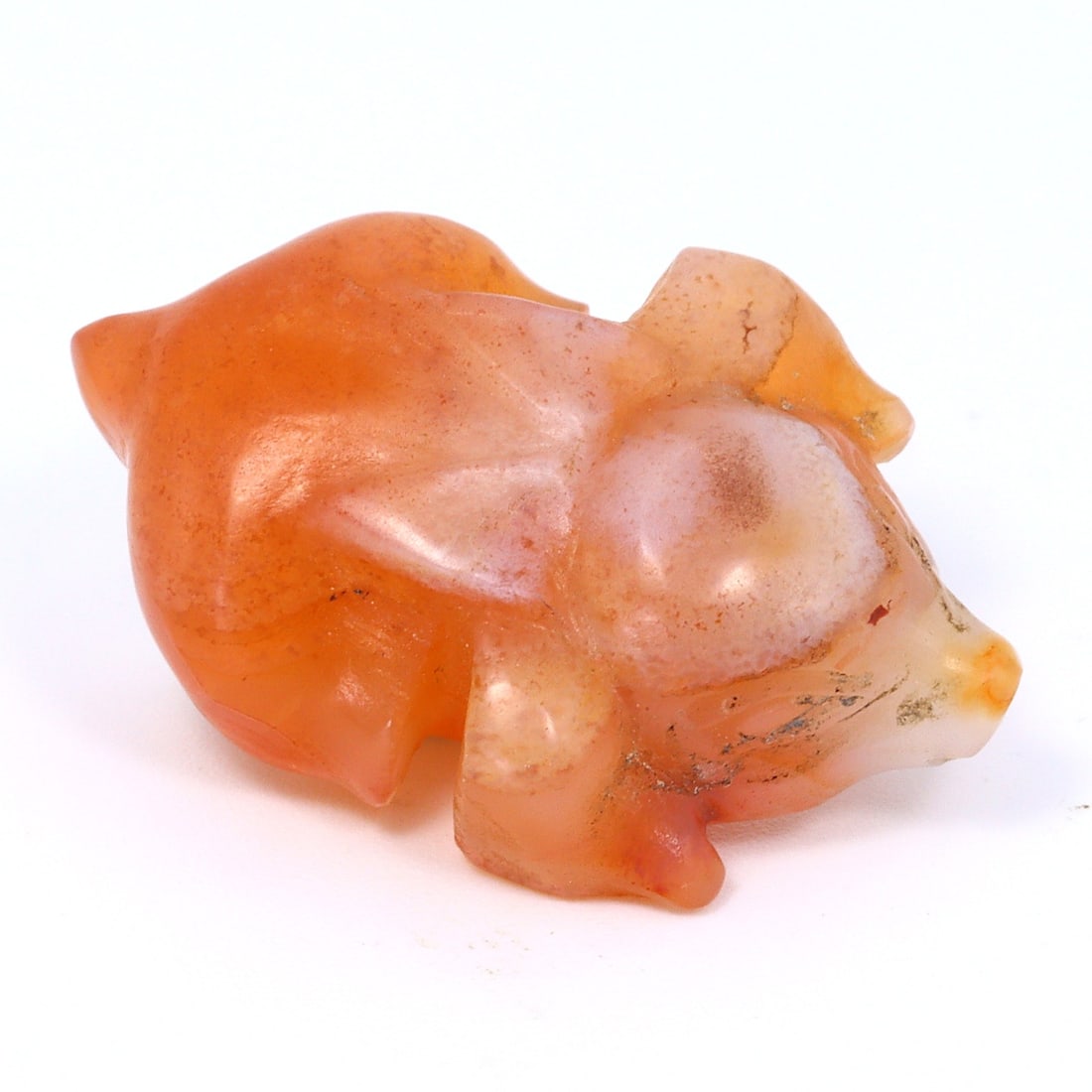 Pyu Civilization Carnelian Carved Pig Sculpture Bead: Artistry of Ancient Burma (c 1st-9thC AD): Dimension: 26x17.4mm Rarity Level: Extremely Rare Due to its ties to the Pyu Civilization and the exquisite carnelian craftsmanship, this item stands as an emblem of a vanished age of superb art and c