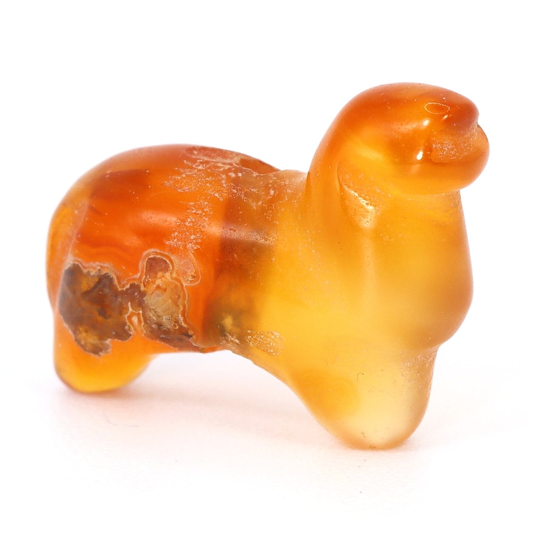 Ancient Zoomorphic Carnelian Agate Bead: Mystical Creatures of Burmese Lore (1st-9th Century CE): Dimension: 14x10.3mm Rarity Level: Extremely Rare Considering its intricate design, zoomorphic representation, and connection to early Burmese civilizations, this bead is an exquisite representation o