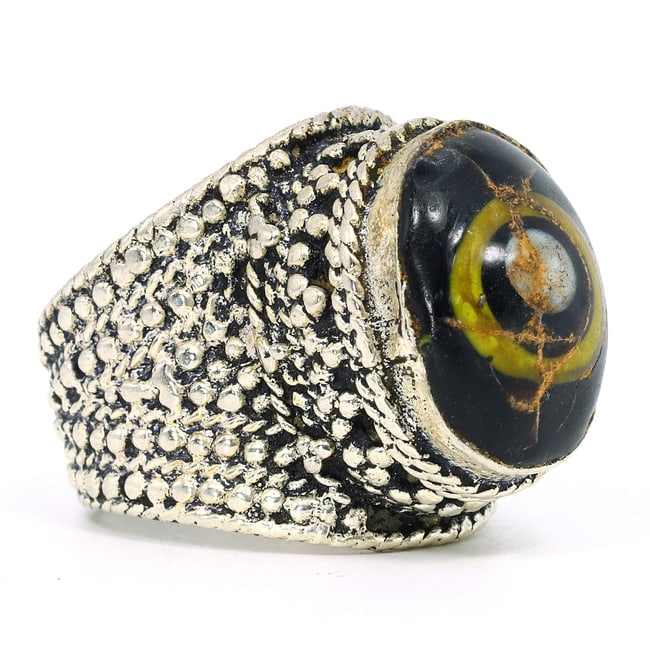 Vintage 20th Century Gilt Ring Adorned with Islamic Patterned Glass Bead (1 of 3)