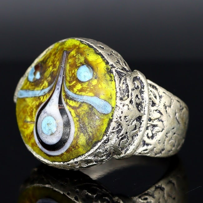 20th Century Designed Gilt Ring with Glass Bead Reflecting Islamic Artistry (1 of 3)