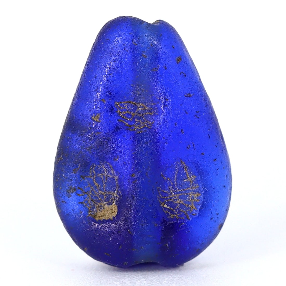 Coveted New Kingdom Cobalt Blue Three-Eyes Seed Pot Bead (1550-1077 BC): Dimension: 12x8.4mm Introduction: Immerse yourself in the mysteries of Ancient Egypt with this striking cobalt blue seed pot bead, hailing from the illustrious New Kingdom era (1550-1077 BC). Revered 