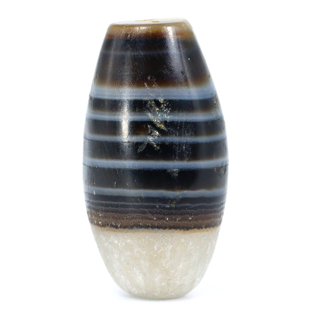 Pristine Parthian Empire Banded Agate Dzi Bead, Symbol of Wealth (247 BC-224 AD): Dimension: 15x7.9 mm Introduction: This impeccable banded agate Dzi bead hails from the illustrious Parthian Empire, resonating with the economic prosperity and cultural exchange during 247 BC to 224 