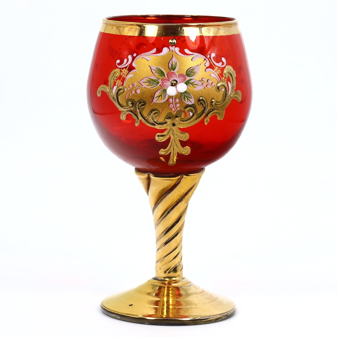 Ornate Red and Gold Glass Goblet Italian Murano Mid-Century Design (1 of 4)