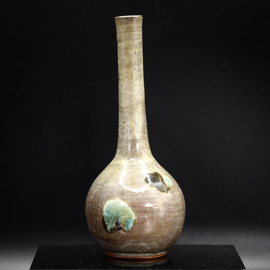 Asian Inspired Long-Necked Ceramic Vase with Drip Glaze Accents (1 of 4)