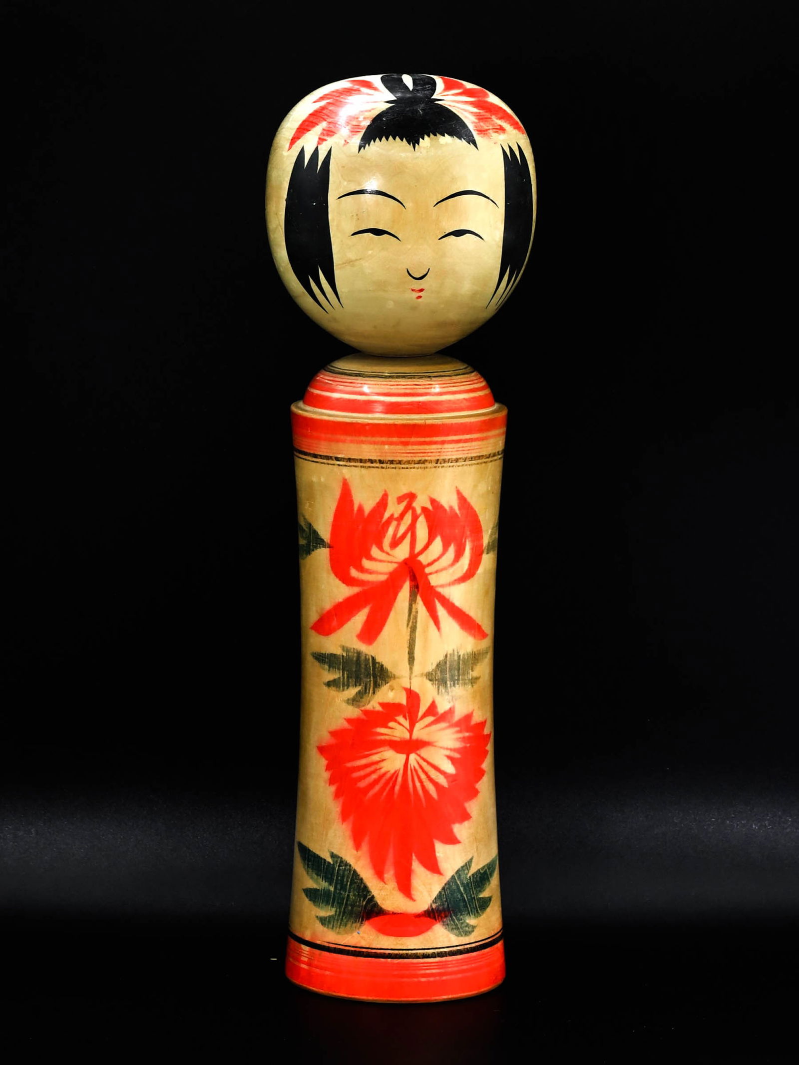 Vintage Japanese Kokeshi Doll with Floral Motif: Showa Era Folk Art (1 of 3)