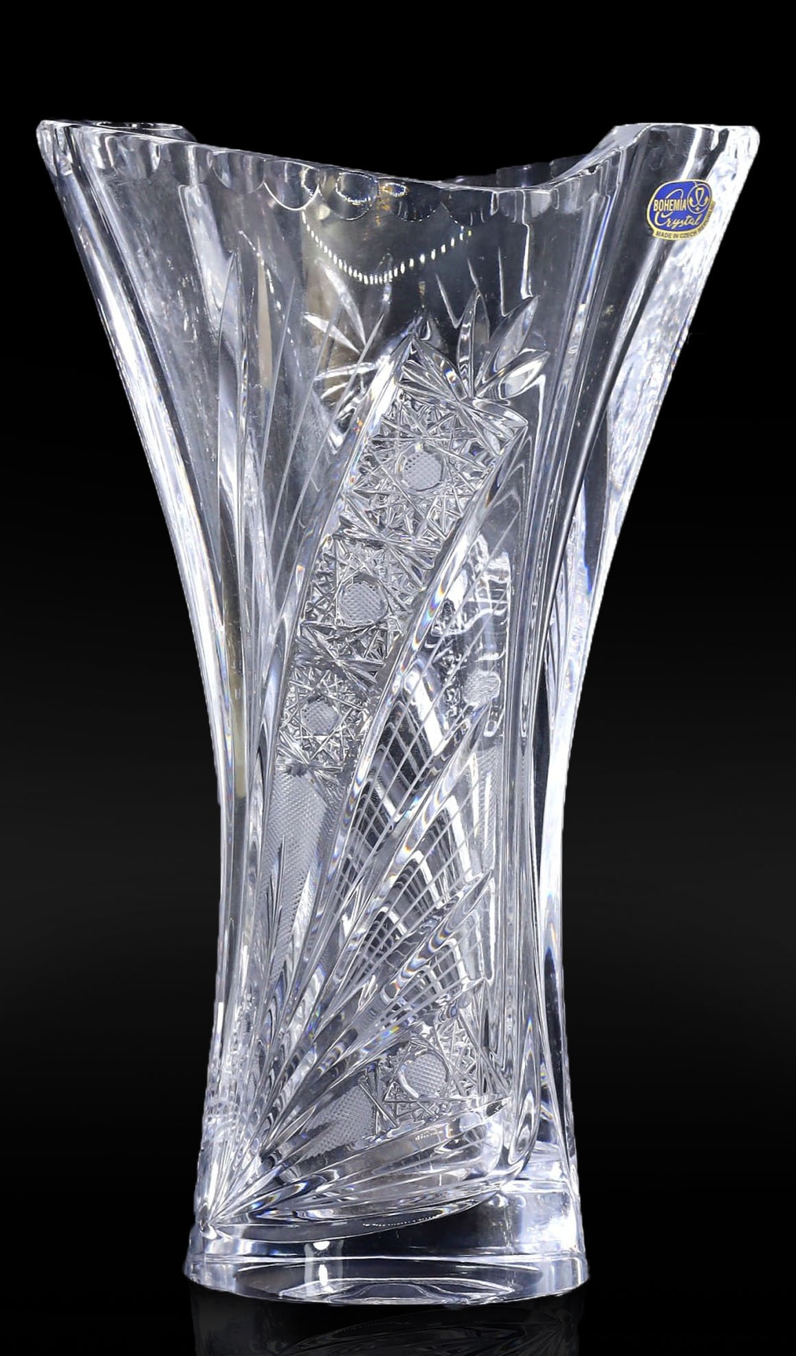 Czech Bohemian Style Crystal Vase with Intricate Patterns (1 of 3)