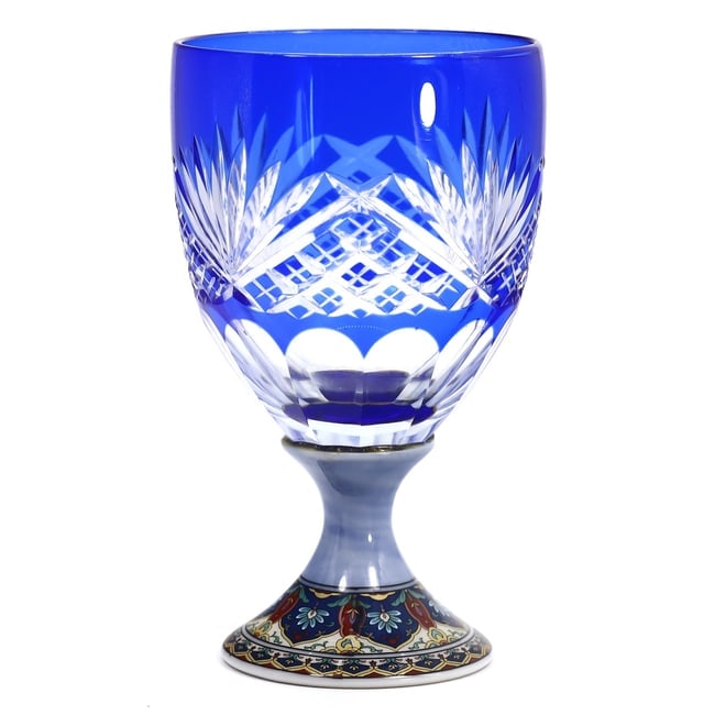 Japanese Showa Era Blue Cut Glass Porcelain Painted Cup (1 of 5)
