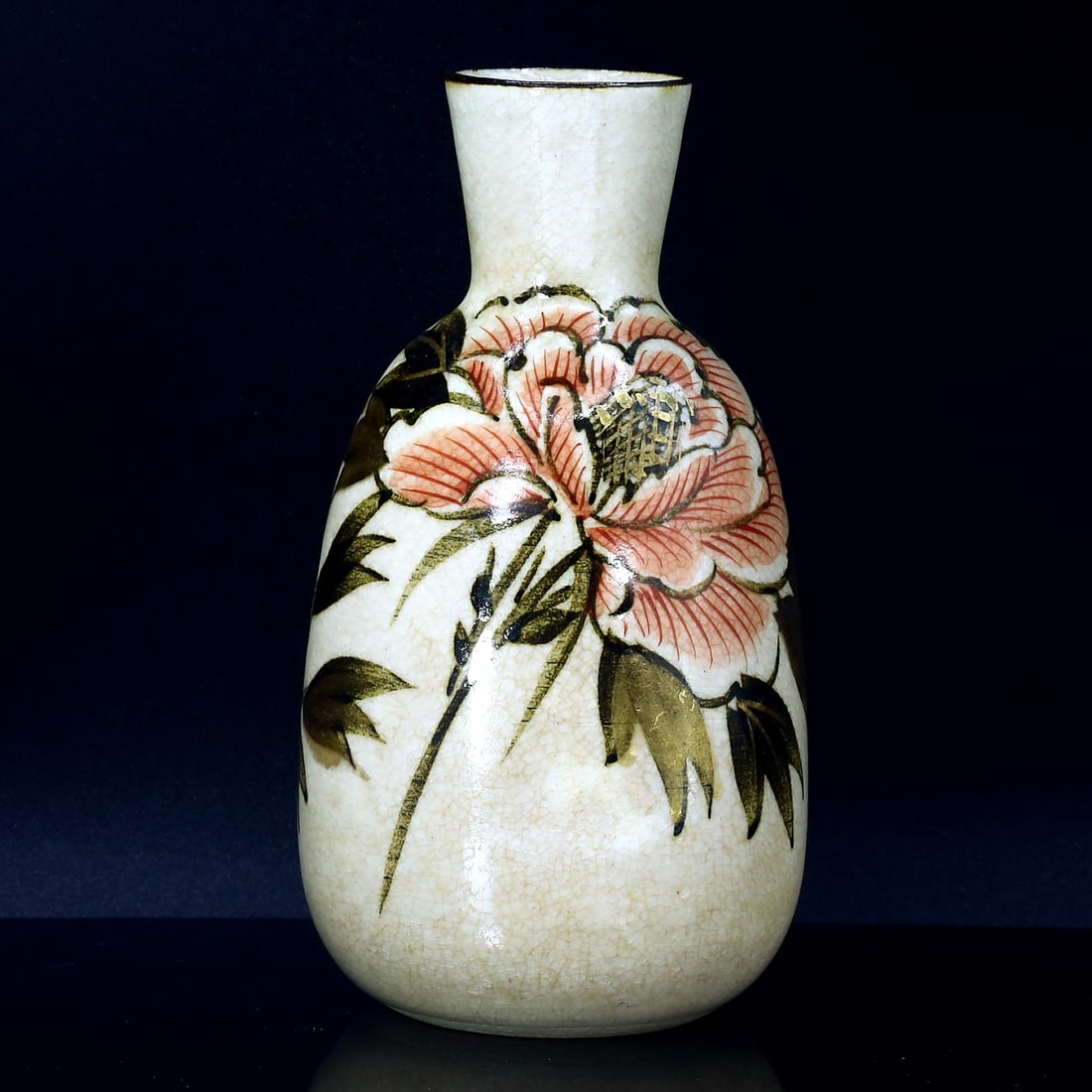 Japanese Meiji Era Style Ceramic Bottle with Hand-Painted Peony Design (1 of 5)