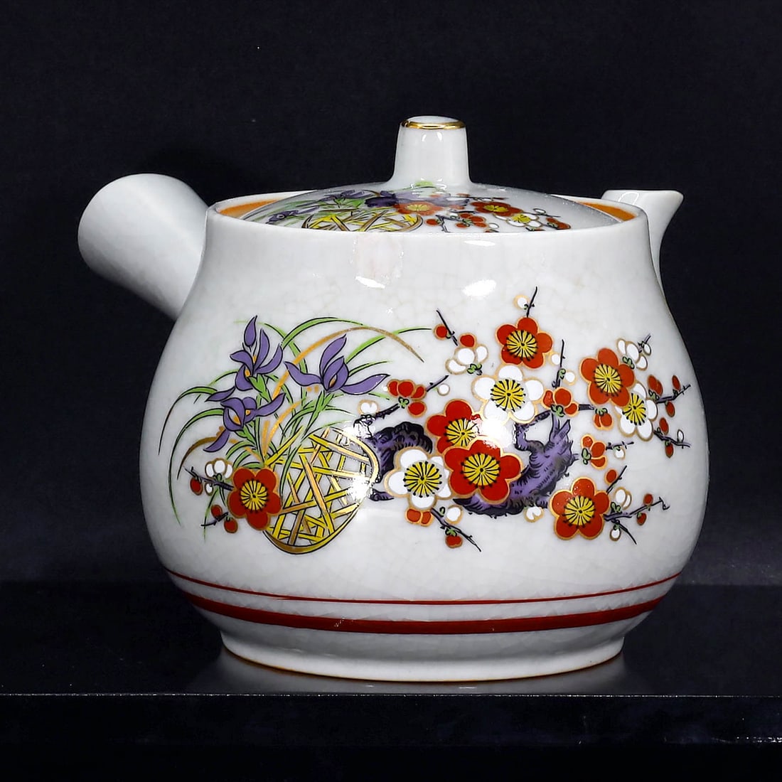 Traditional Elegance: Kutani Stamped Japanese Tea Pot with Colorful Ornamentation (1 of 4)