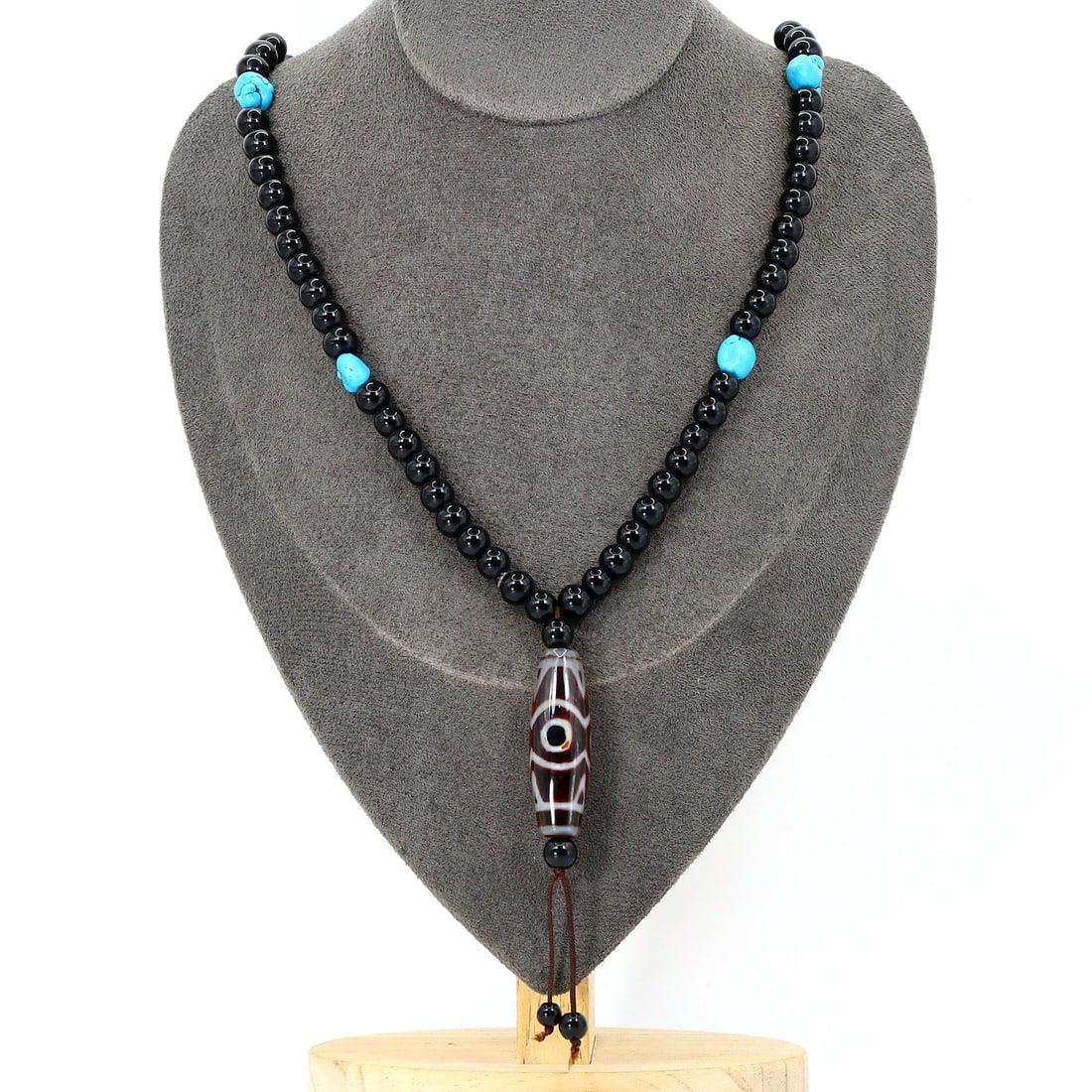 Tibetan Dzi Bead Necklace: Spiritual Elegance in Onyx (1 of 2)