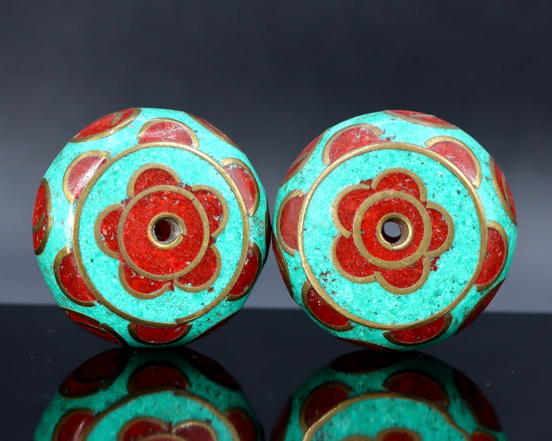 Authentic Vintage Tibetan Pendant Beads with Tribal Silver (1 of 2)