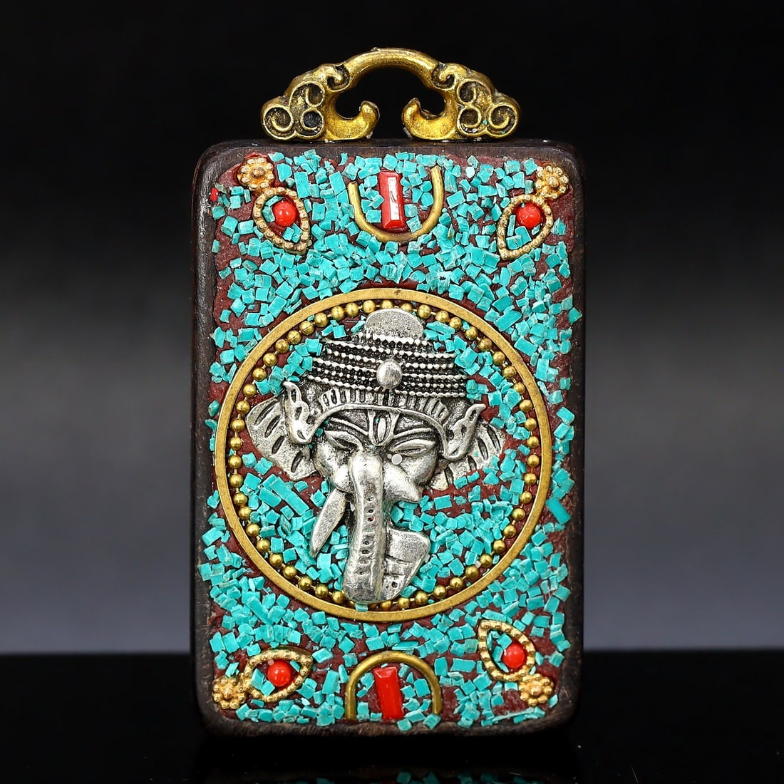 Authentic Vintage Tibetan Pendant Beads with and Colorful Inlay (1 of 2)