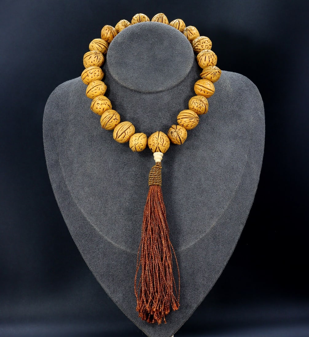 Tibetan Walnut Mala Prayer Beads Necklace with Tassel (1 of 2)