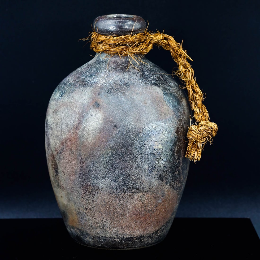 Vintage Japanese Style Smoked Ceramic Bottle with Rope Detail (1 of 4)