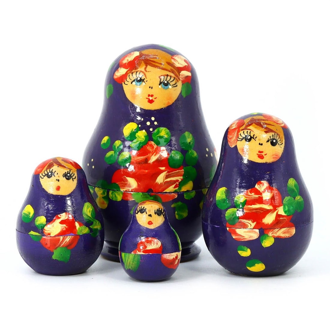 Russian Matryoshka Nesting Doll Set: Hand-Painted Folk Art: Dimension: 2-7.5 cm Weight: 36.4 gram Introduction: This charming set of contemporary Russian Matryoshka dolls is a vibrant celebration of folk art. Each doll, ranging from petite to palm-sized, is ha