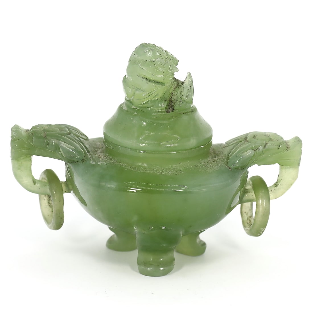Chinese Qing Dynasty Style Carved Jade Incense Burner: Dimension: 10x7.5 cm Weight: 174 gram Introduction: This exquisite jade incense burner is evocative of the fine craftsmanship associated with the Qing Dynasty. The intricate carvings and lustrous fini