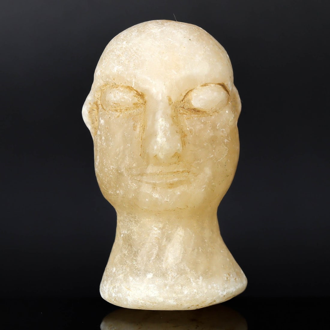 Ancient Idol Head: Marble Stone Sculpture Figurine from the Greco-Bactrian Kingdom (3rdC BC-2ndC BC) (1 of 3)