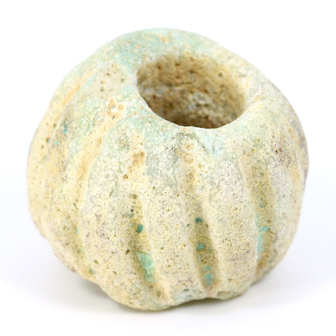 Ancient Melon-Shaped Faience Bead: Pinnacle of New Kingdom Artistry (1550-1077BC) (1 of 4)