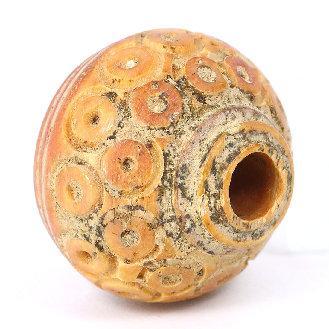 Whorl Beads of Distinction: Central Asia's Achaemenid Legacy (6th-4th Century BC): Dimension: 16.5x12mm Rarity Level: Highly Rare These beads are from the Achaemenid Empire period, making them over two millennia old. Such artifacts are rarely found in this condition. Estimate: $200-
